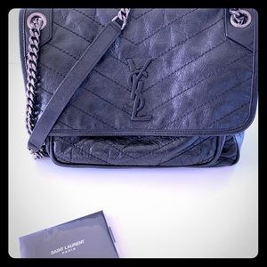 SAINT LAURENT Crinkled Calfskin Medium Niki